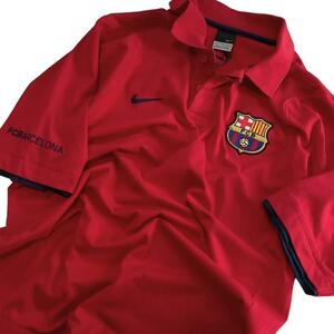 00s FCバルセロナ NIKE ナイキ サッカーウェア ポロシャツ 古着 L 半袖 シャツ レッド 赤 ワッペン メンズ トップス ラリーガ