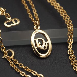 Y424 1円 クリスチャン ディオール Christian Dior ロゴ デザイン ゴールド ペンダント ネックレス