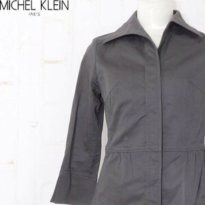 ミッシェルクランMICHEL KLEIN■コットン ジャケット 比翼 ストレッチ ペプラム 上品■38■ブラウン ※MS3411065