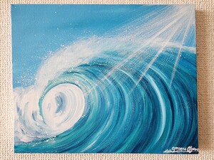 風景画　海の絵　サーフィン　サーフィンアート　絵画　自然　夏　波の絵　アクリル画