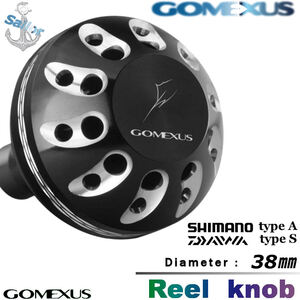 Gomexus【ゴメクサス】☆パワーハンドルノブ/38mm/シマノ/ダイワ　ブラックシルバー