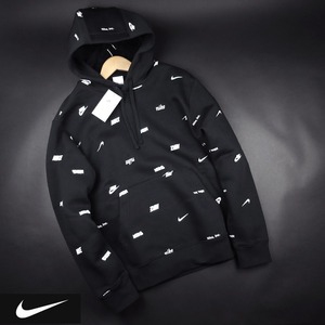 新品★NIKE/ナイキ/ナイキクラブ+BB 裏フリース総柄プルオーバーパーカー フーディー 435/010黒/【2XL】