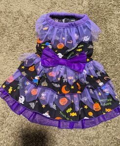 Ｍ＆Ｈ★オーダー★黒のハロウィン柄にパープルメッシュワンピ