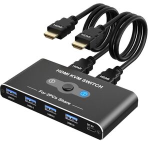 USB 切替器 KVMスイッチ HDMI 2入力1出力 5Gbps USB3.0 デュアルモニター 4K@60Hz 4 USB-A3.0ポート 日本語説明書付き