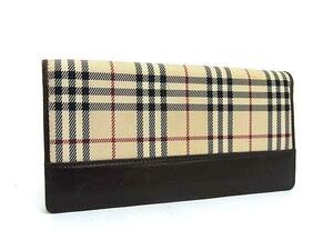 1円 BURBERRY バーバリー ノバチェック ナイロンキャンバス×レザー 二つ折り 長財布 ウォレット 小銭入れ 札入れ ベージュ系 FB9100