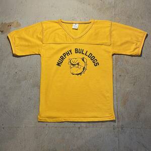 マーフィーブルドッグス MURPHY BULLDOG ビンテージ 60s 70s カレッジ 2段プリント 半袖 フットボールTシャツ L 42-44 USA製 イエロー 黄