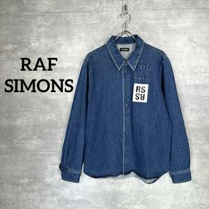 『RAF SIMONS』 ラフシモンズ (L) レザーパッチ デニムシャツ