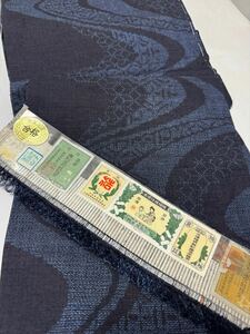 日舞家所蔵品★【最高峰新品】重要無形文化財 本場結城紬「結」237万 本藍染 100亀甲 地機「流水亀甲菱文様」総絣織 手機織★身丈165裄66