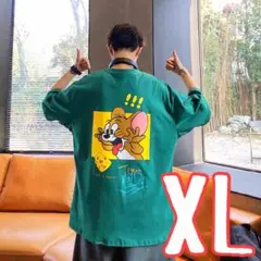 Tシャツ トムとジェリー XL グリーン 緑 ユニセックス 半袖 バックプリント