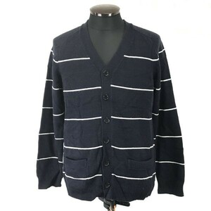 ユニオンステーション/UNION STATION/メンズビギ★ボーダー柄/長袖カーディガン【メンズM/紺×白/navy×white】Coat/Jacket/Jumper◆BH475