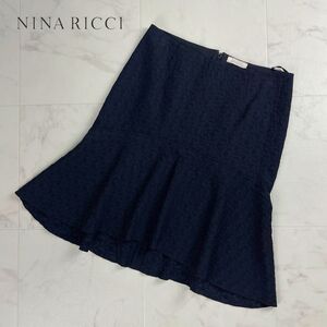 美品 NINA RICCI ニナリッチ 立体総柄 ペプラムスカート 膝丈 裏地あり レディース ボトムス 黒 ブラック サイズ36*QC319