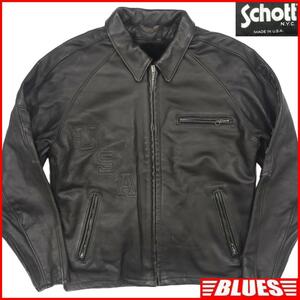 即決★アメリカ製 Schott★メンズ L レザーライダースジャケット ショット 441 立体ロゴ USA 40 黒 本革 シングル 90’s ヴィンテージ