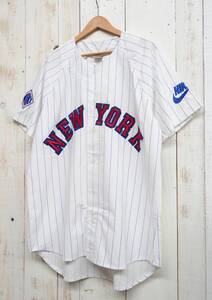 デッドストック ＊90s ＊ナイキ　NIKE 　ベースボールシャツ NEWYORK 　ピンストライプ ＊L size ＊ホワイト　RN56323　FET