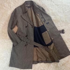 【王者の風格】ポールスミス ステンカラーコート ライナー 千鳥格子柄【極美品/ 希少L】Paul Smith トレンチ ロング丈 アウター バイカラー