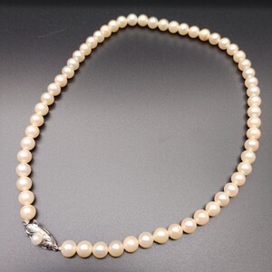 【美品 テリ抜群!!】淡水パール ネックレス 本真珠 高級◎ 5.9mm〜6.3mm 40cm SILVER 刻印 pearl jewelry ベージュ調