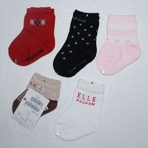 コムサイズム・ELLE 9/10cm クルーソックス 靴下5足セットB 綿混 