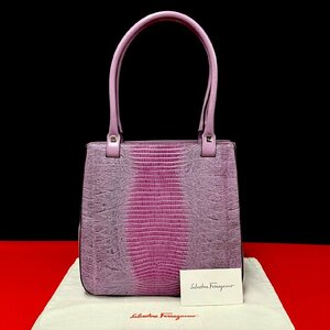 極 美品 希少品 Salvatore Ferragamo サルヴァトーレフェラガモ ロゴ 金具 レザー エンボス トートバッグ ハンドバッグ パープル 94271