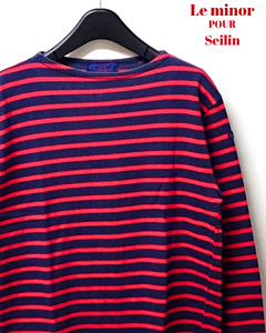 3【Le minor POUR SEILIN ルミノア 聖林公司 ボーダーカットソー Red/Navy 7分袖 8分袖 レッド/ネイビー ボーダー ロンTシャツ 別注 HRM】