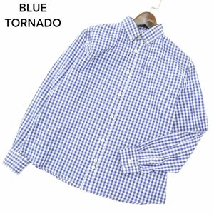 BLUE TORNADO トルネードマート 通年★ 長袖 ボタンダウン ギンガムチェック シャツ Sz.M　メンズ ネイビー 白 青　A4T03768_4#C