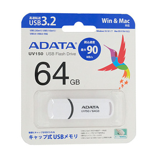 【ゆうパケット対応】ADATA USBメモリ AUV150-64G-RWH32-JP 64GB ホワイト [管理:1000025561]