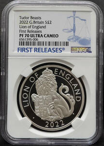 【最高鑑定、初回発行、COAケース】2022年イギリス　テューダー家紋章の獣 イングランドのライオン Tudor Beasts Lion FR PF70 UC Britain