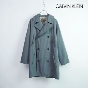 美品 CALVIN KLEIN カルバンクライン ダブルブレスト トレンチコート ミディアム丈 メンズ アウター グレー サイズL*PC234