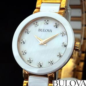 【BULOVA】ブローバ/レディース腕時計/お洒落/ホワイト.ゴールド.白色/女性用/ダイヤモンド/プレゼントに/かわいい/高級/ウオッチ/激レア