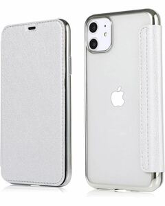 YUYIB iPhone12 用 ケース iPhone12 Pro 用 ケース 手帳型 クリア 高級なPUレザー 衝撃吸収 ブランド(iPhone12 / iPhone12 Pro 6.1,銀色)
