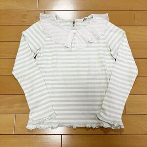 可愛い★pom ponette／ポンポネット★長袖Tシャツ ロンT 140 ボーダー 襟シフォン素材