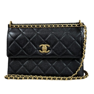 シャネル スモールフラップバッグ ショルダーバッグ キャビアスキン AS4169 ブラック レディース CHANEL 中古 美品