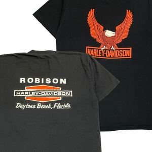 80s Harley Davidson 半袖 Tシャツ ブラック ROBISON イーグル ロゴ モーターサイクル ハーレーダビッドソン 70s USA ヴィンテージ