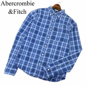 Abercrombie&Fitch アバクロンビー＆フィッチ 通年 長袖 胸刺繍★ ボタンダウン チェック シャツ Sz.M　メンズ 青　C3T11267_C#C