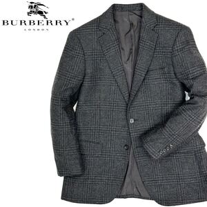 良品!!BURBERRY London 軽 柔らか カシミヤ100％ 高級 2B テーラード ジャケット(AB4)グレーチェック柄 メンズ スーツ バーバリー 日本製