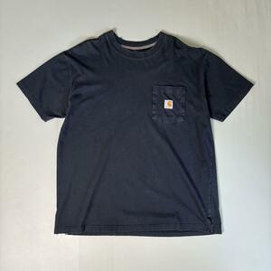 古着 Carhartt ワンポイント ロゴ ポケット Tシャツ ネイビー XL