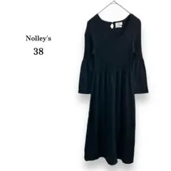 【Nolley’s】ノーリーズ　ベルスリーブ長袖ニットワンピース　Uネック　38