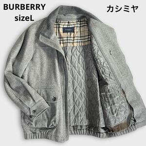 メンズL BURBERRY LONDON バーバリー カシミヤ ジャケット ライナー ノバチェック グレー ヘリンボーン 中綿 キルティング