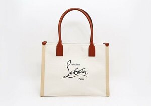 ☆◇新品同様【Christian Louboutin クリスチャン・ルブタン】キャンバス ロゴ トートバッグ 3235231 5504 W51 アイボリー