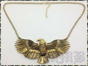 [PENDANT NECKLACE] Vintage Gold Eagle ヴィンテージ ゴールド ビッグ ゴールデン イーグル ショート チョーカー ネックレス 【送料無料】