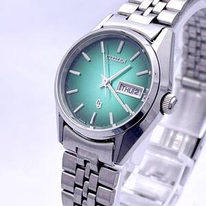 CITIZEN シチズン 4-751710 腕時計 レディース ウォッチ クォーツ quartz デイデイト 銀 シルバー 緑 グリーン P1879