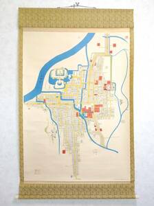 5364◎古地図掛け軸「松代城下町絵図 」弘化〜安政 関川千代丸蔵 未使用 135×82㎝ 店舗在庫品 印刷 難あり 検索用/松代藩真田家佐久間象山