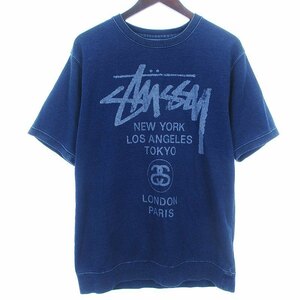 ステューシー STUSSY スウェット トレーナー ロゴ プリント コットン インディゴブルー 青系 M メンズ