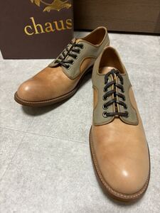 【新品】chausser C-740 ナチュラルコードバン×コットンキャンバス 26.5 革靴 レザー シューズ プレーントゥ レザーシューズ 