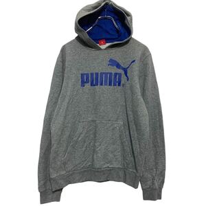 PUMA ロゴ スウェット パーカー キッズ XL 160～ グレー 裏起毛 プルオーバー 古着卸 アメリカ仕入 a610-6481