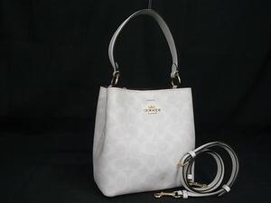 1円■美品■ COACH コーチ 2312 シグネチャー PVC×レザー ワンハンドル 2WAY クロスボディ ショルダー ハンドバッグ アイボリー系 BN1055