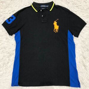 希少L!ポロラルフローレン【目を惹く逸品】POLO RALPH LAUREN 半袖 ポロシャツ 現行タグ ブラック ビッグポニー ロゴ刺繍 鹿の子 春夏