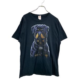 FRUIT OF THE LOOM 半袖 プリント Tシャツ L フルーツオブザルーム アニマルプリント ブラック コットン 古着卸 アメリカ仕入 t2409-3252