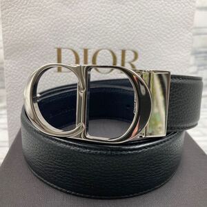 【美品/最高級】DIOR HOMME ディオール ベルト CDロゴ デカロゴ シボレザー 本革 ブラック 黒 ネイビー 紺 リバーシブル ビジネス メンズ 