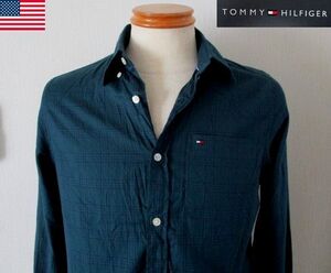 ★ メンズ トミーヒルフィガー TOMMY HILFIGER コットン チェック柄 ボタンダウン 長袖 シャツ US XS 日本Ｓサイズ グリーン 