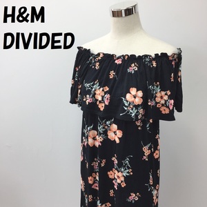 【人気】H&M DIVIDED/エイチアンドエム ディヴァイデッド オフショルダーワンピース スリット入り 花柄 ブラック サイズ38P/S1977