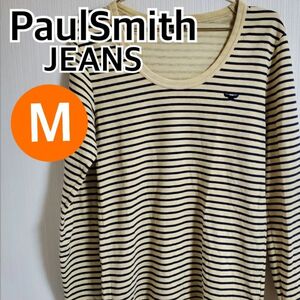 Paul Smith JEANS ポールスミス ジーンズ ポールスミス 長袖 トップス ボーダー イエロー系 クリーム系 ネイビー系 日本製 Mサイズ【CT4】